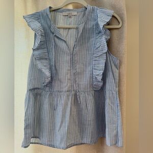LOFT Striped Ruffle Sleeve Blouse